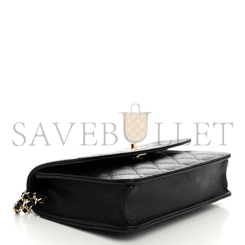 Ch**el caviar quilted trendy handle clutch with chain black (18*14*4cm)